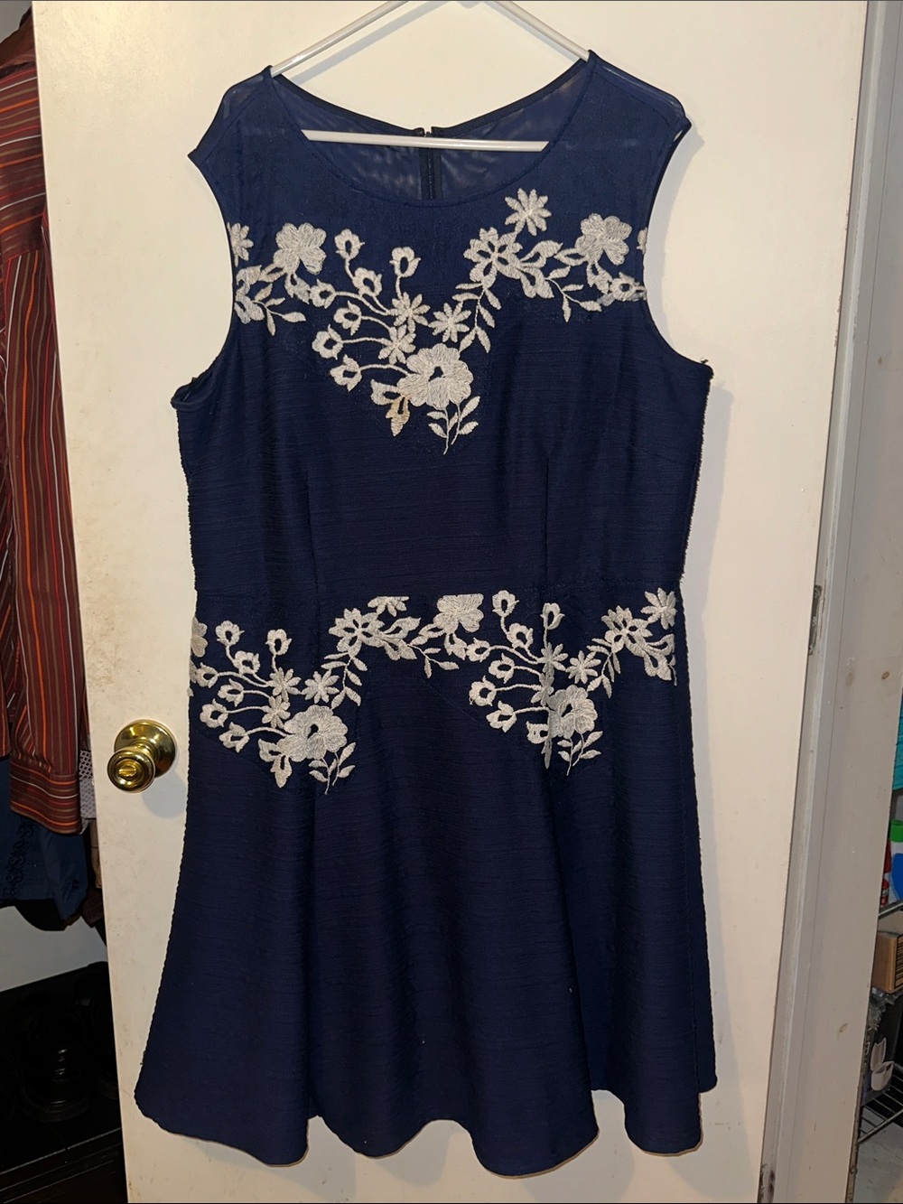 Taylor Navy Dress with White Floral Appliqué